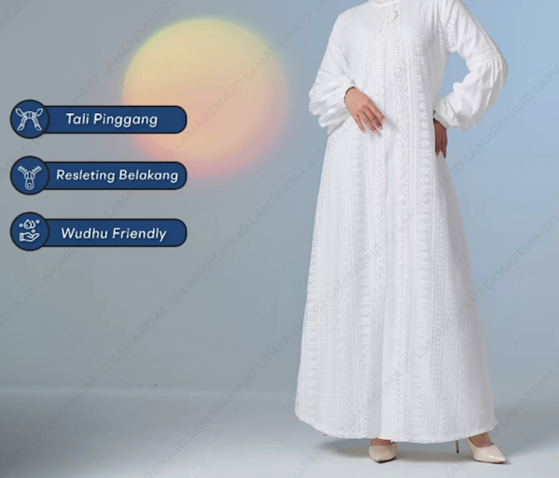 LaMarema Gamis Abaya Renda Brokat Putih 2