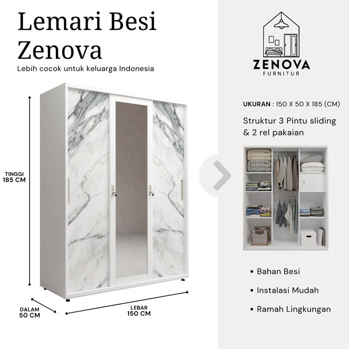  ZENOVA Lemari Pakaian Besi 3 Pintu  M01