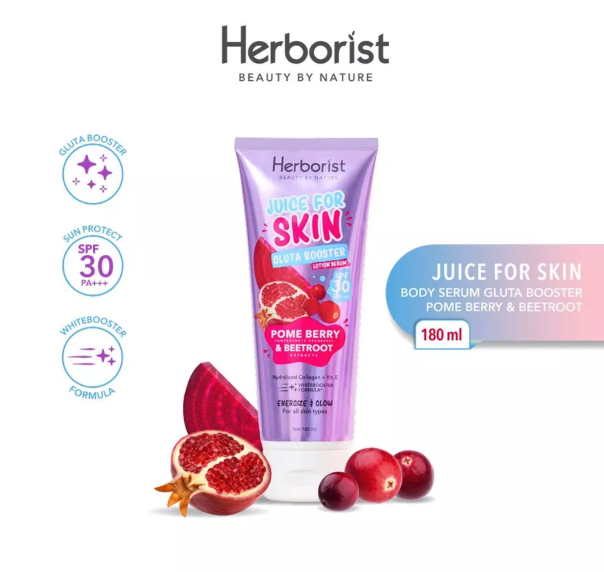 Victoria Care Indonesia Herborist Juice For Skin Gluta Booster Lotion Serum SPF 30 PA+++ Pome Berry & Beetroot 