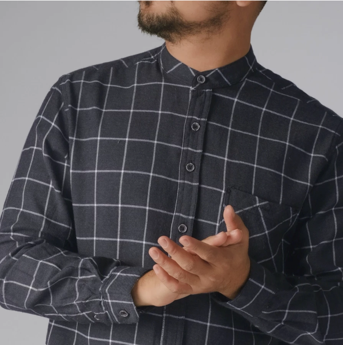 DGM Fashion DGM Kemeja Flanel Kerah Sanghai Lengan Panjang Abu Tua 2629
