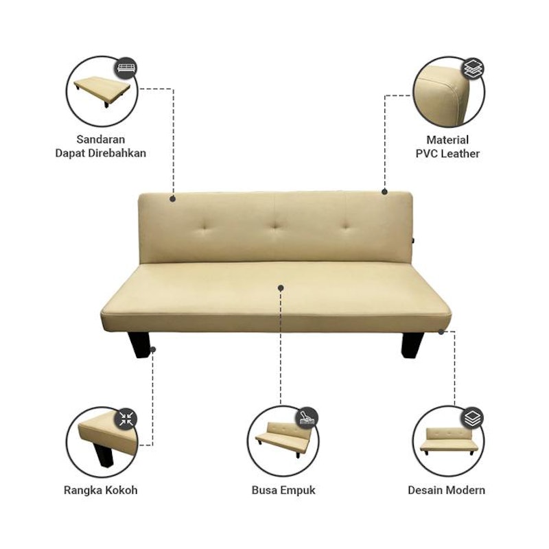 Informa Oakland Sofa Bed Kulit Cokelat Cappuccino 2