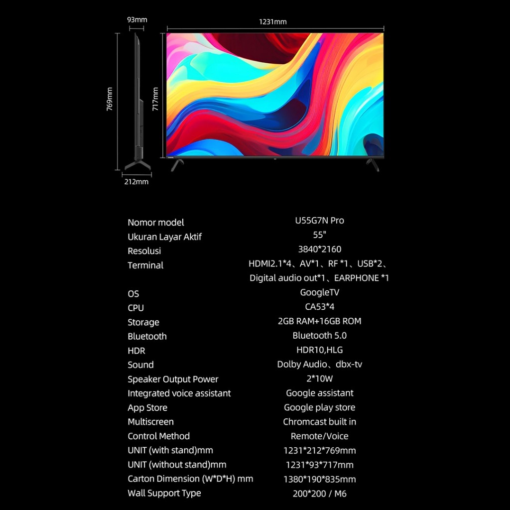 Changhong Electric Indonesia Changhong 4K Google TV U55G7N Pro