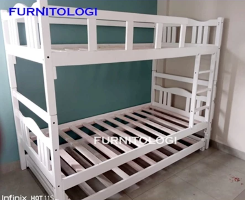 Furnitologi Ranjang Susun Kayu + Sorongan Kayu 3 Tingkat 2