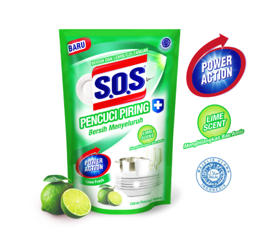 SOS Cairan Pencuci Piring Anti Bacterial – Lime Fresh