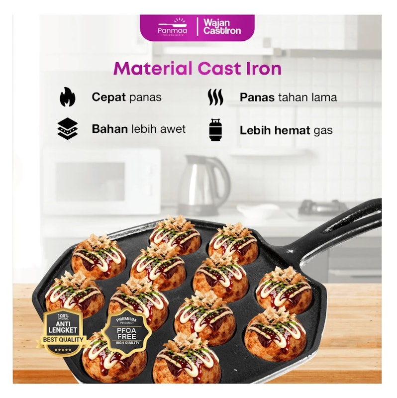 Panmaa Iron Cookware Takoyaki Pan Cast Iron 2