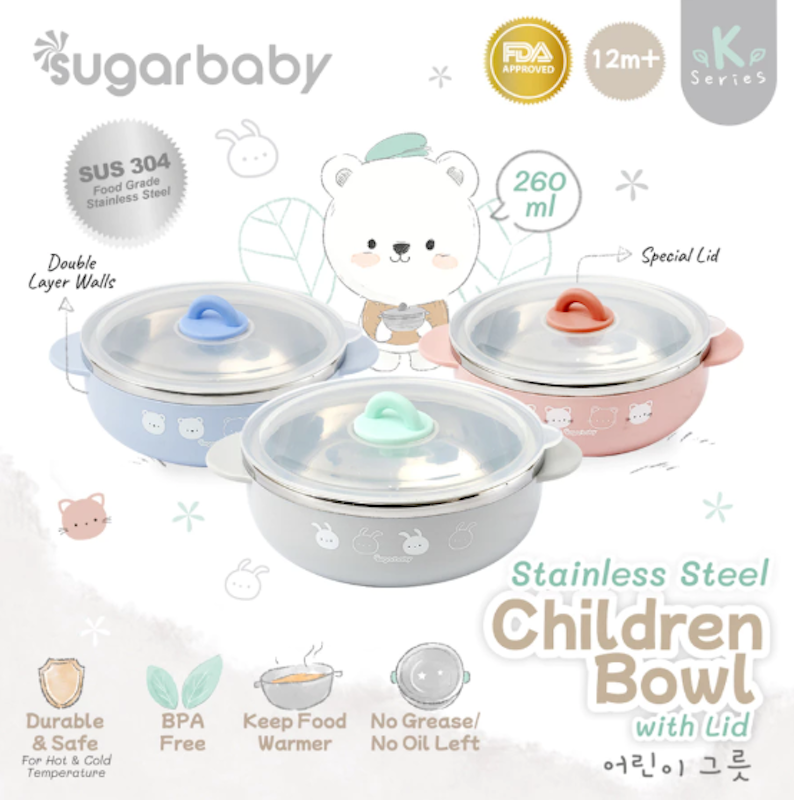 SugarBaby Stainless Steel Children Bowl with Lid 2