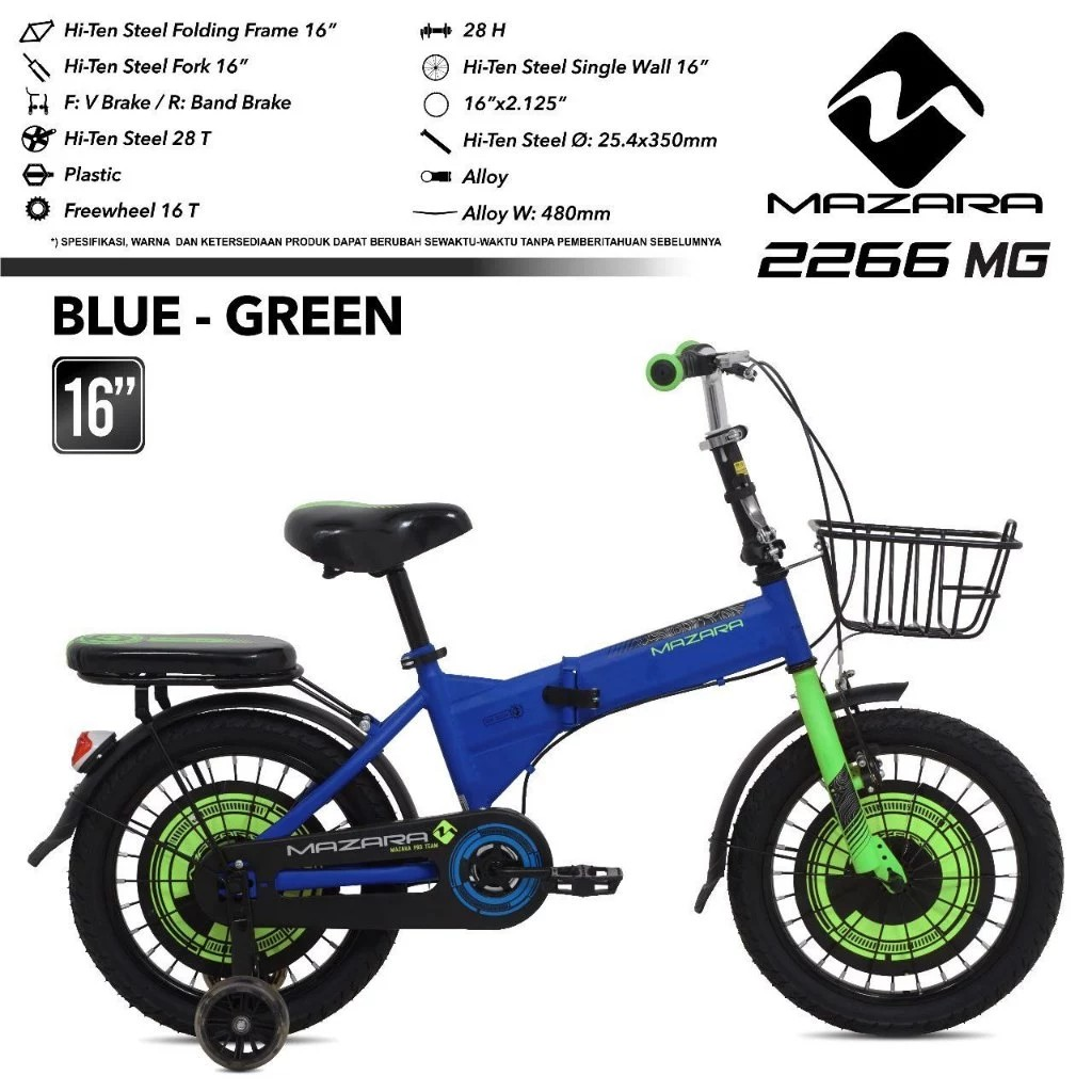 Roda Pasifik Mandiri Mazara Sepeda Lipat Anak 16" MZ-2266 MG