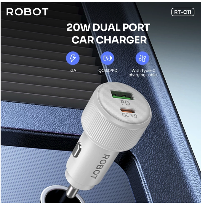 Wook Global Technology Robot Car Charger 20W Dual Port Output  RT-C11