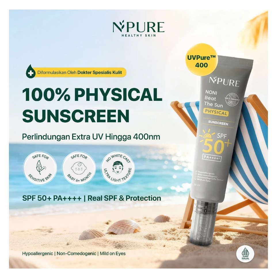 Penta Natural Kosmetindo N'PURE Physical Sunscreen Noni Beat The Sun SPF 50+ PA ++++