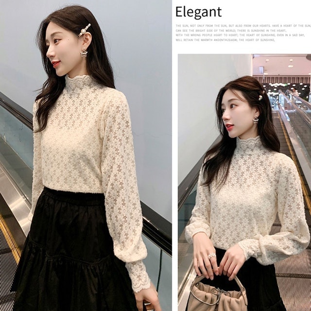 Newlan Blouse Import Korea Renda Lengan Panjang ZZ009