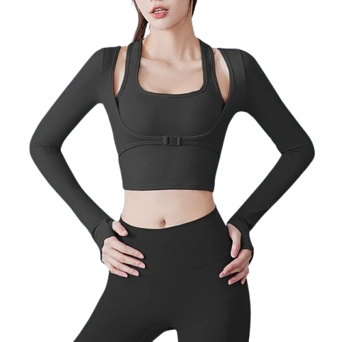 YOUMI Atasan Crop Lengan Panjang Olahraga Gym Yoga 1