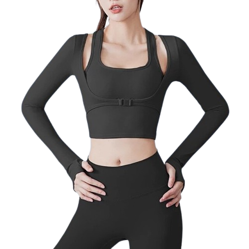 YOUMI Atasan Crop Lengan Panjang Olahraga Gym Yoga 1