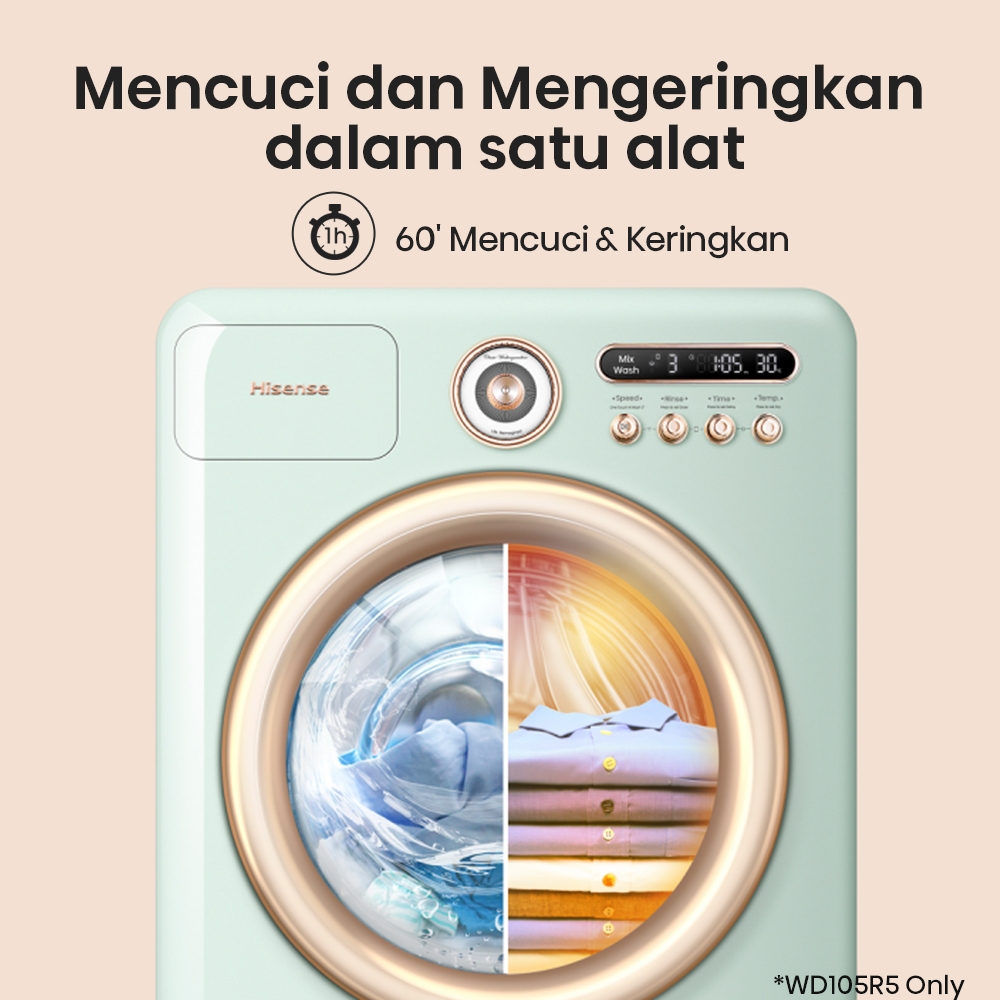 Hisense Hisense Mesin Cuci Front Loading + Pengering 10.5kg Roman Holiday WD105R5