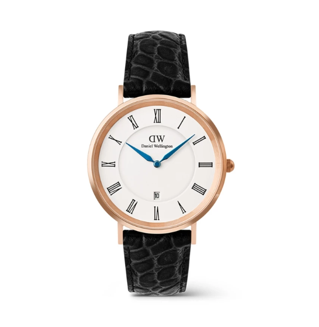Daniel Wellington Classic Roman Numerals Date Black Croc Belly Rose Gold 1