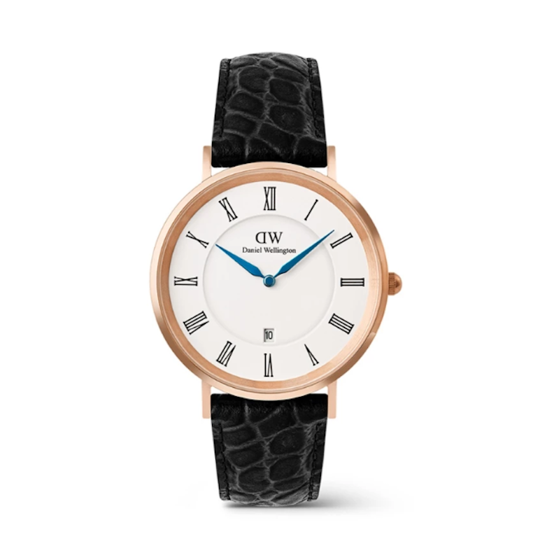 Daniel Wellington Classic Roman Numerals Date Black Croc Belly Rose Gold 1