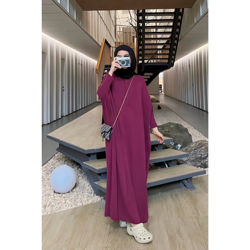 GONEGANI Dress Panjang Polos Busui Batwing Dress Berkancing 2