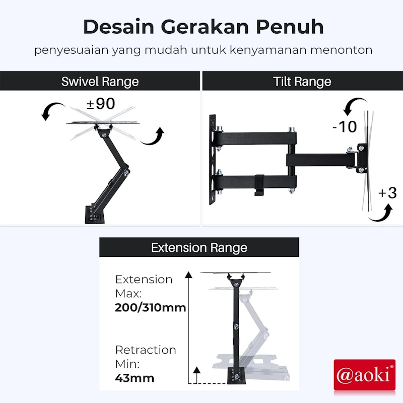 AOKI Bracket TV Full Motion Swivel Arm 19-60 Inch 5