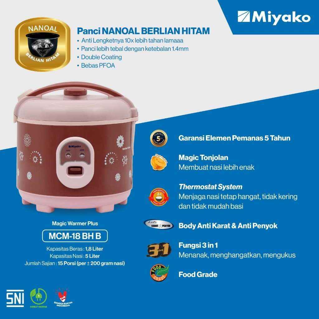 Kencana Gemilang Magic Com Miyako 3IN1 Magic Warmer Plus MCM-18BHB