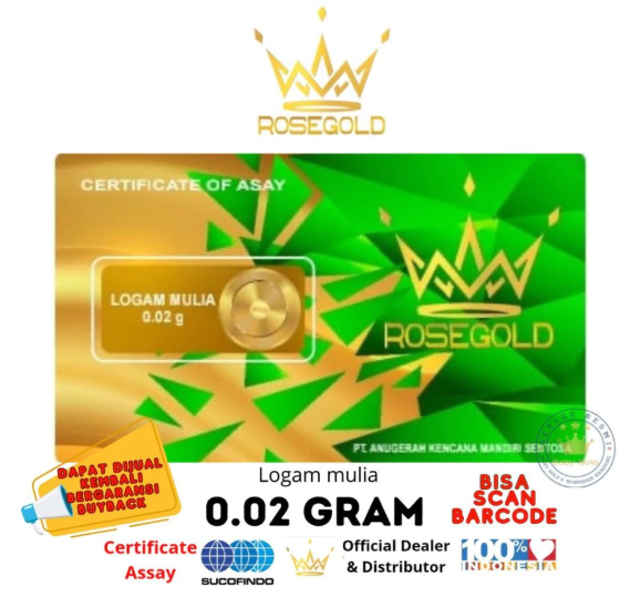  Rose Gold Logam Mulia Emas Mini 0.02 Gram