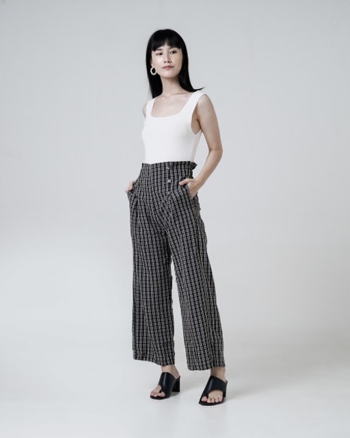 Francis Plaid Straight Leg Pants - Black 1