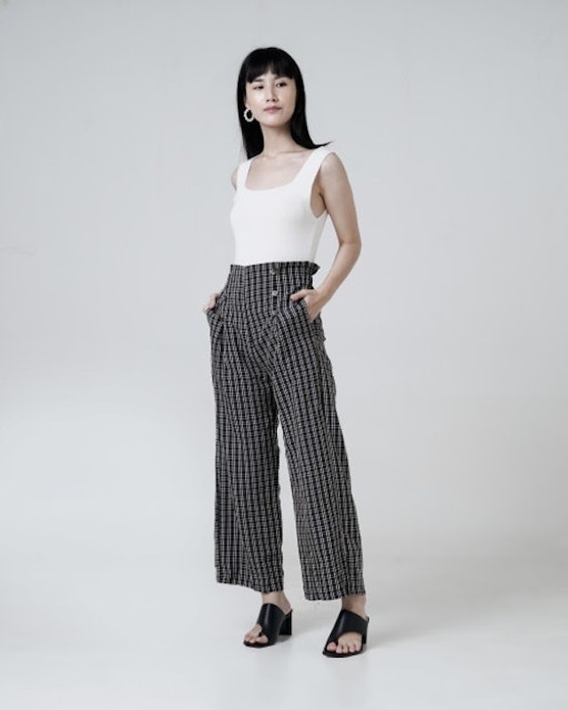 Francis Plaid Straight Leg Pants - Black 1