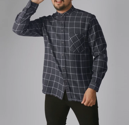 DGM Fashion DGM Kemeja Flanel Kerah Sanghai Lengan Panjang Abu Tua 2629
