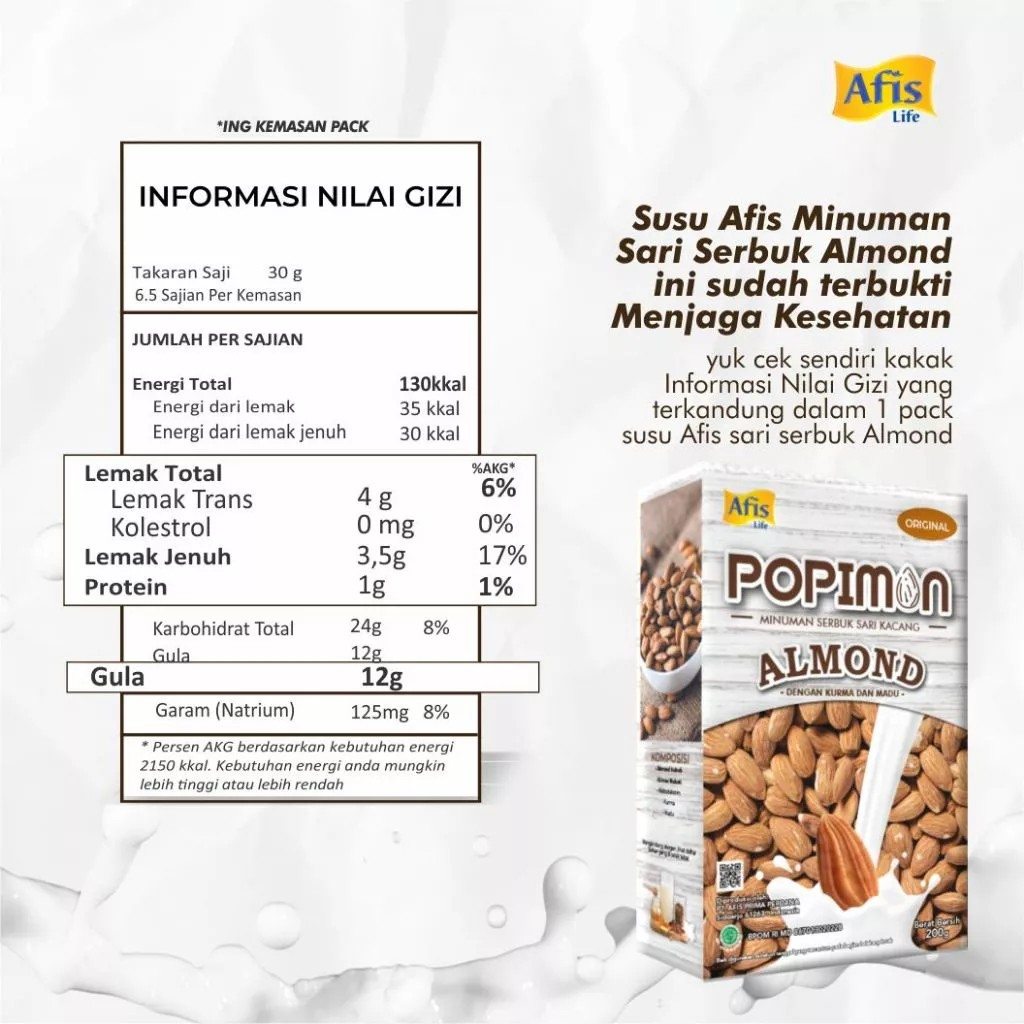  Afis Prima Perdana Afis Life Popimon Minuman Serbuk Sari Kacang Almond Chocolate