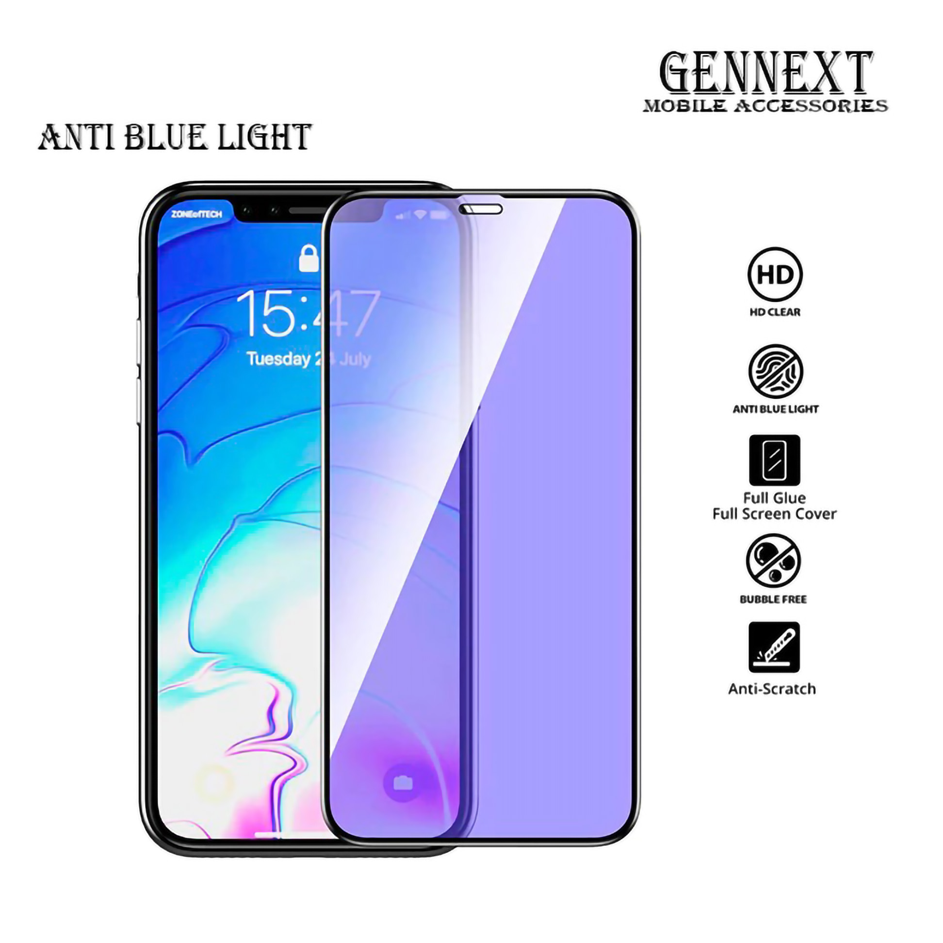  Gennext Tempered Glass Blue Light Full 10D iPhone