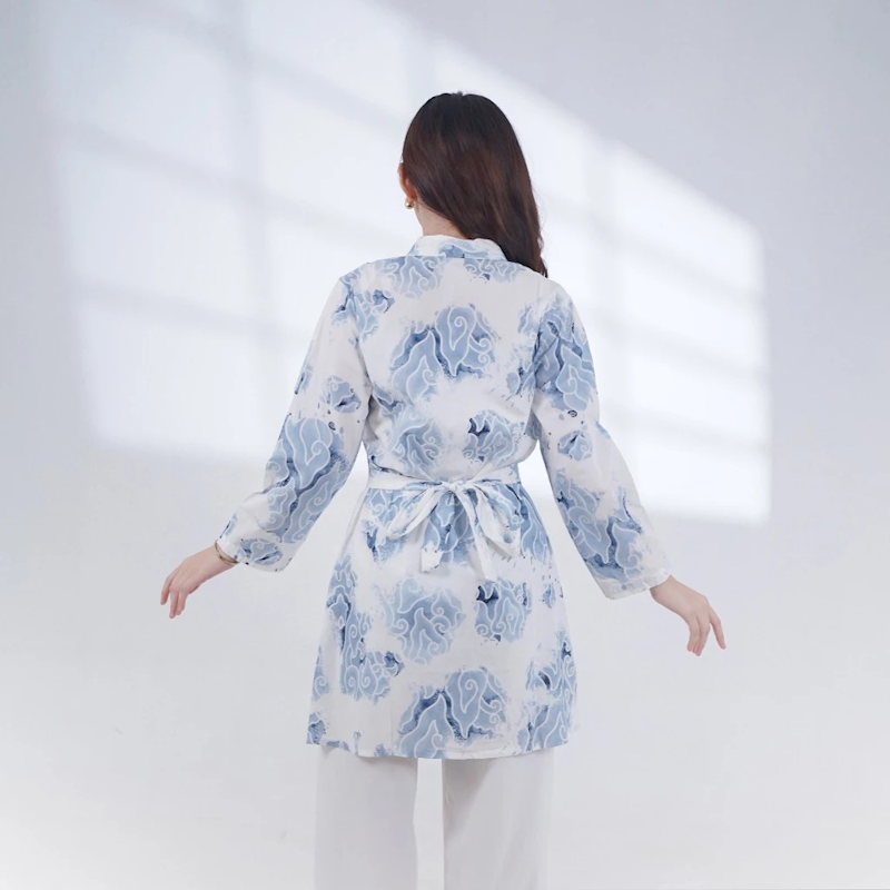 Batik Trusmi Tunik Batik Motif Mega Mendung Bumi Tali Mop Biru 3