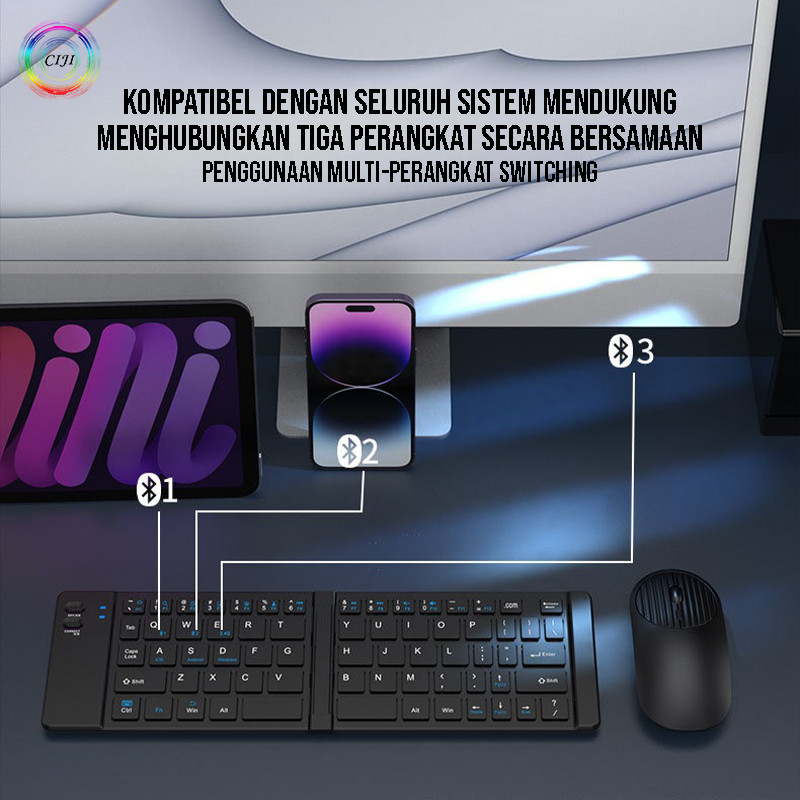  Ciji Set Keyboard Lipat Mini Wireless Mouse Portable BT919