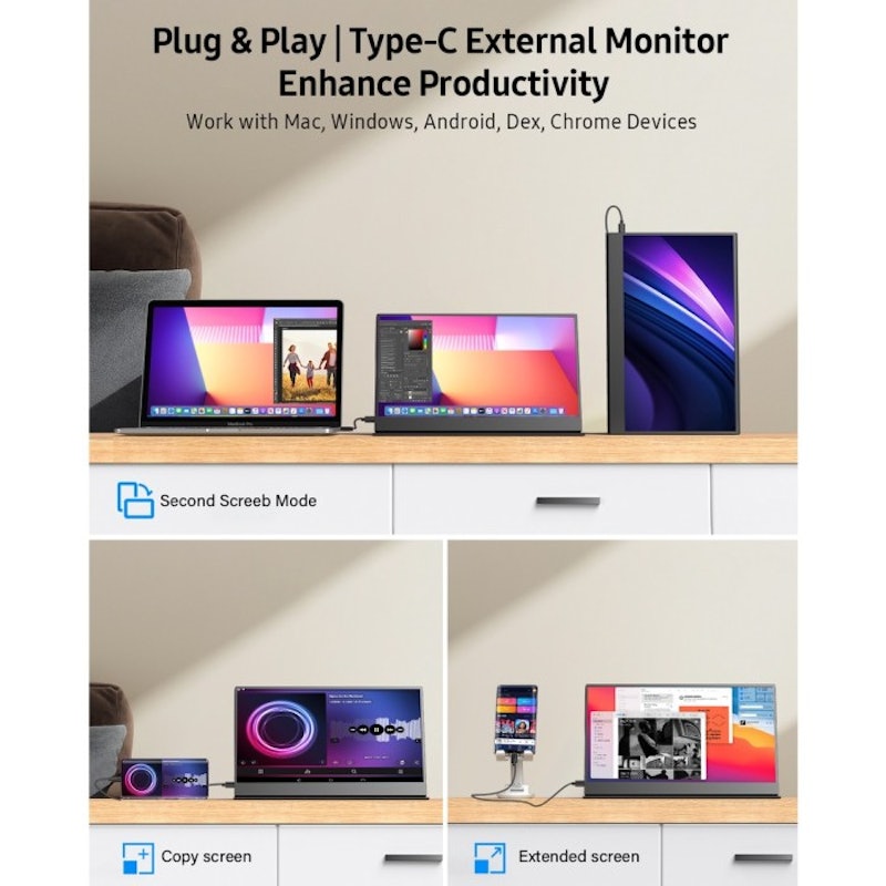 UPERFECT Portable Monitor 15.6" LCD Touchscreen 2