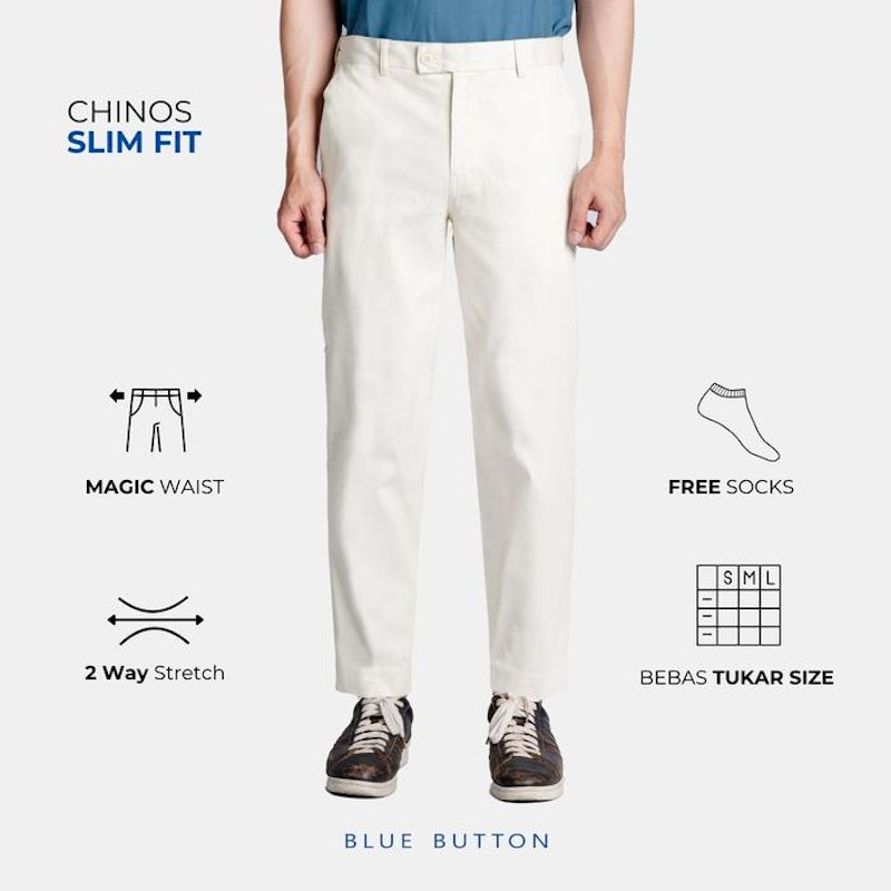 Blue Button Chino Ankle Pants Ivory White 2