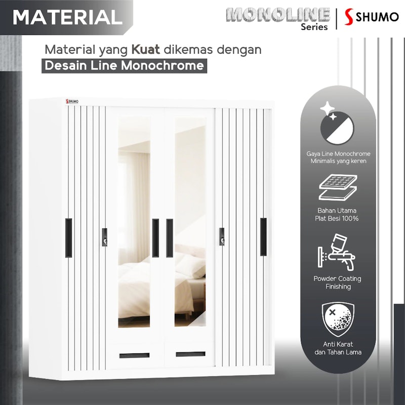 SHUMO® Lemari Pakaian Besi 4 Pintu 4