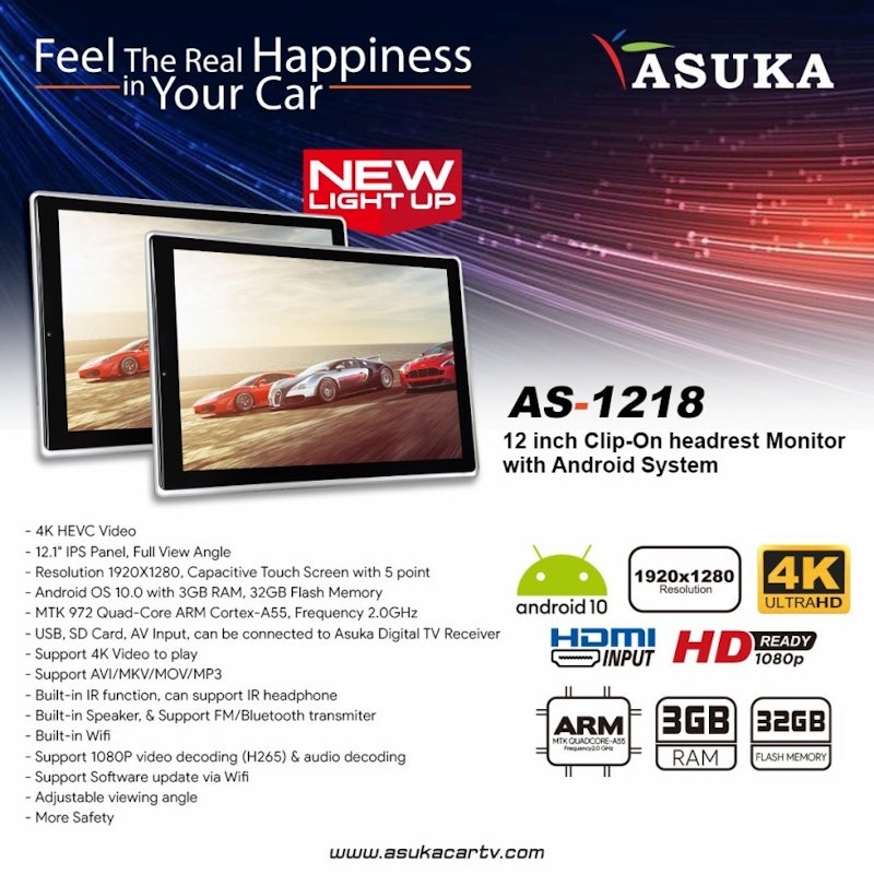 Asuka 12" Clip-On Headrest Monitor with Android System 3