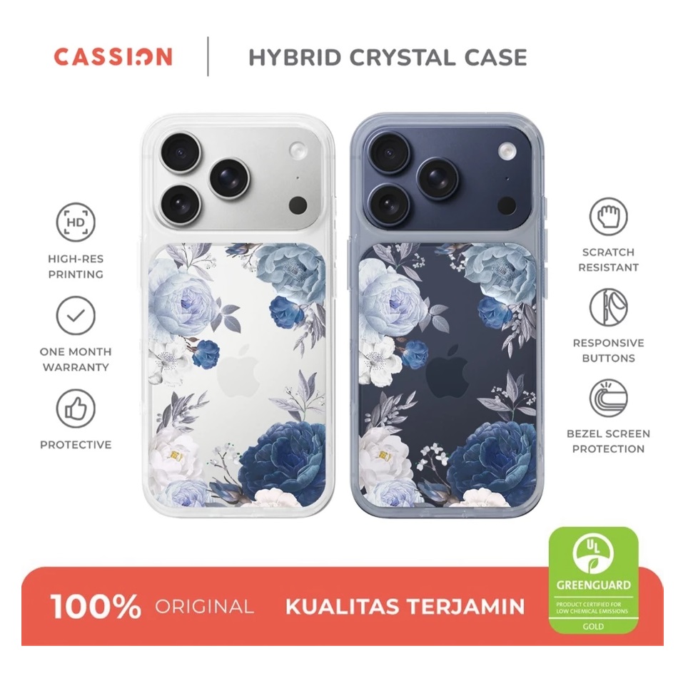 Global Gelora Inovatif Cassion Hybrid Crystal Case iPhone Blue Flowers