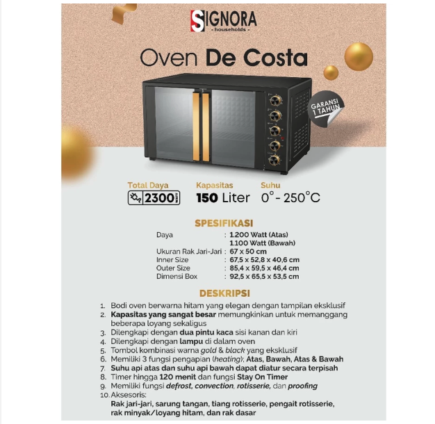  Signora Oven Listrik De Costa 