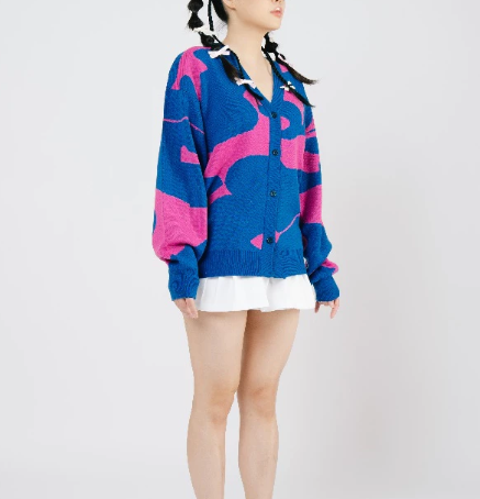  Gurls Club Oversize Oversized Cardigan Knitwear Stormy Fushia