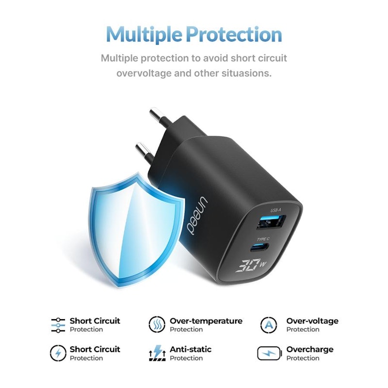 Uneed 2 Ports 30W GaN Charger with Display 4
