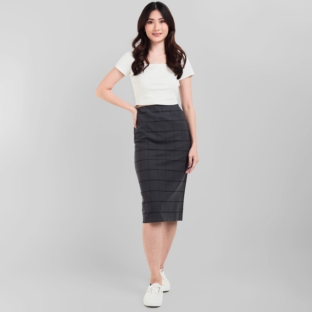 HAJOO Rok Bahan Plaid Tartan Wanita Span Korea Pinggang Tinggi