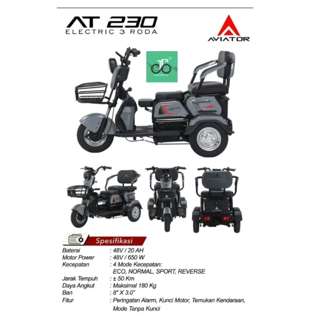 Roda Pasifik Mandiri Pacific Sepeda Listrik Roda 3 Aviator   AT230