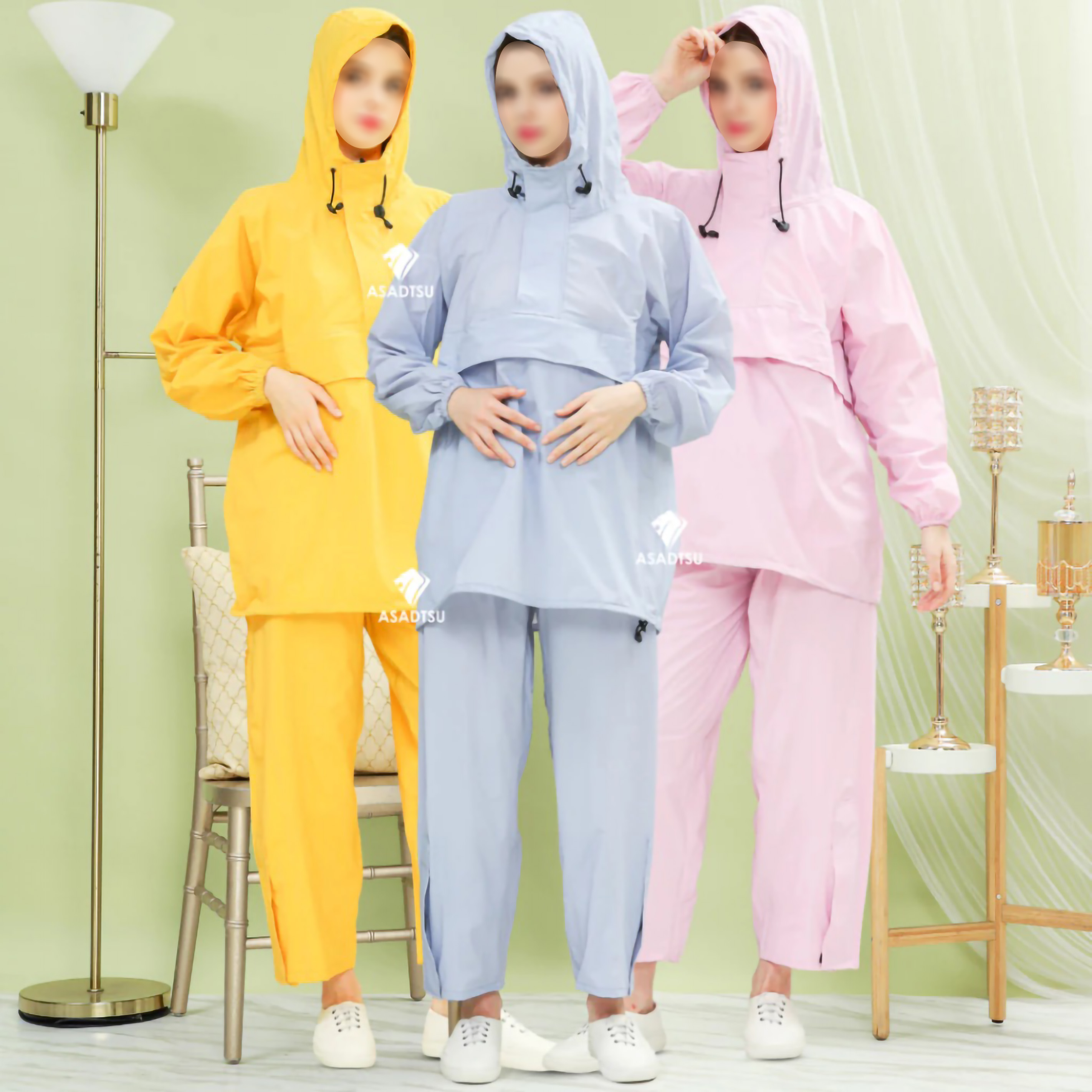  ASADTSU Jas Hujan Saku Kangguru Besar Setelan Dewasa