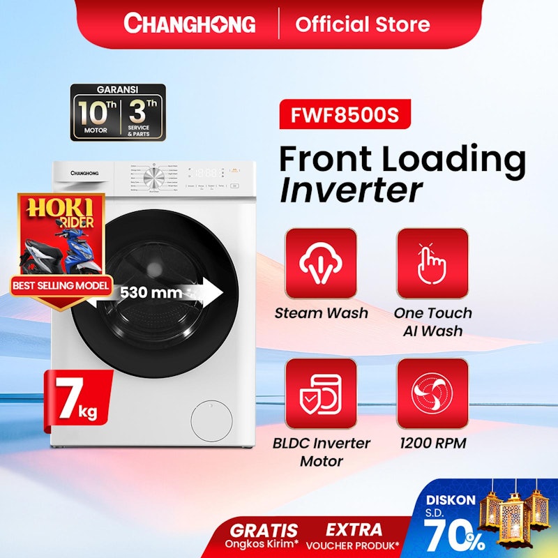 Changhong Mesin Cuci Smart Inverter Front Loading 7 kg 5