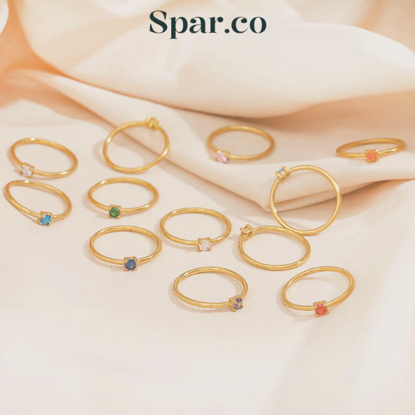 Spar.co Cincin Titanium Emas dengan Permata Birth Stone SP-AAC1234