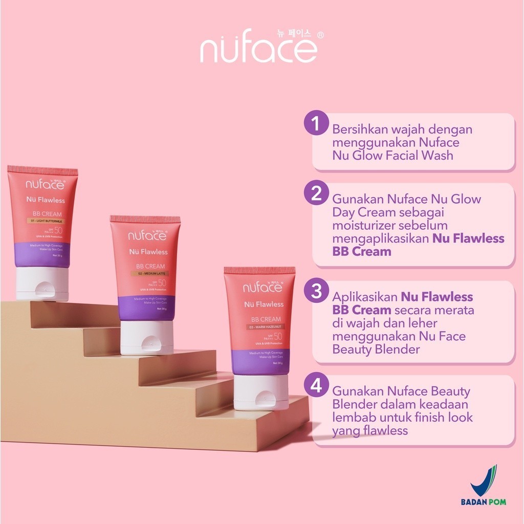 Victoria Care Indonesia Nuface Nu Flawless BB Cream SPF 50 PA+++ 01 Light Buttermilk