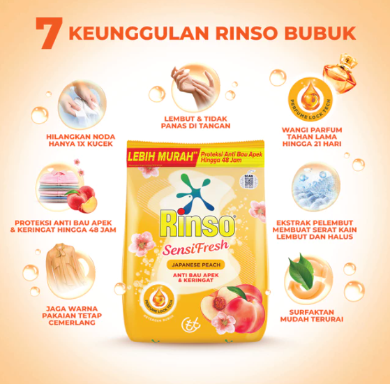Unilever Indonesia Rinso SensiFresh Deterjen Bubuk Japanese Peach