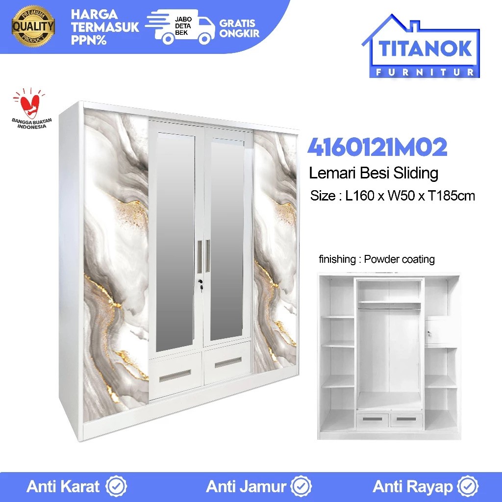 Titanok Furniture Indonesia Titanok Lemari Pakaian Besi 4 Pintu M02