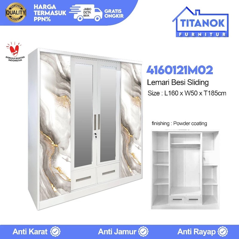 Titanok Lemari Pakaian Besi 4 Pintu 5