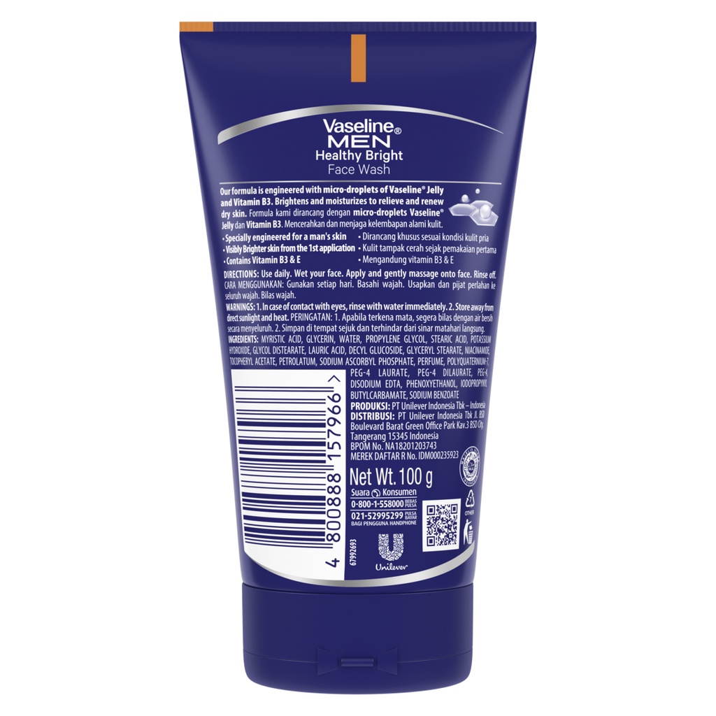 Unilever Vaseline Men Face Healthy White Face Wash