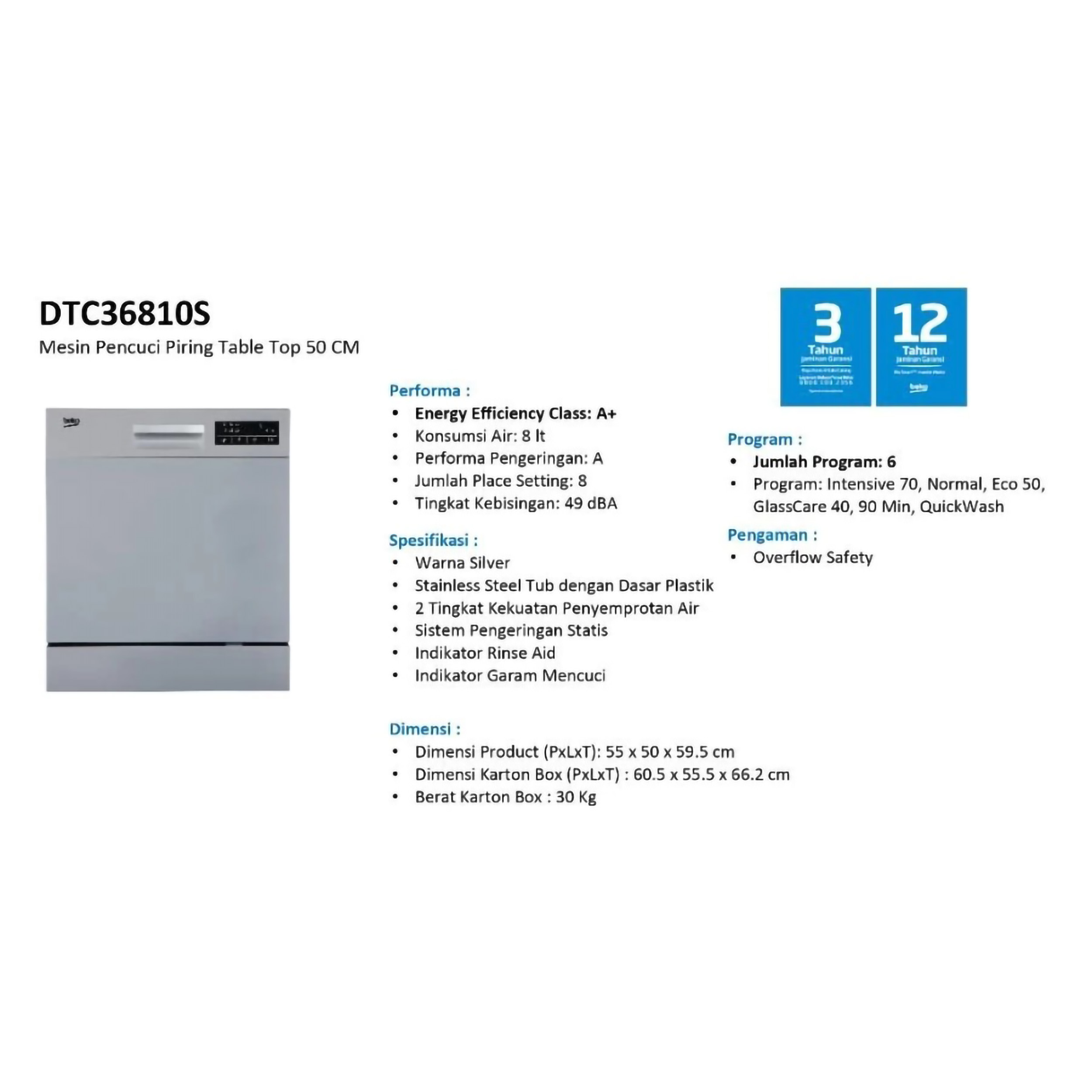 Arçelik Beko Dishwasher DTC36810S 