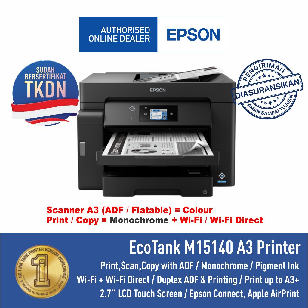 Epson Singapore Epson EcoTank Monochrome A3 Wi-Fi Duplex All-in-One Ink Tank Printer M15140